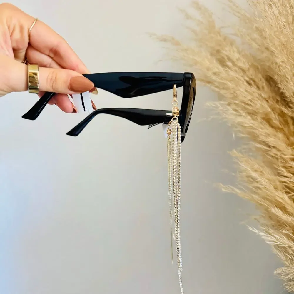 NEW ANTHROPOLOGIE Black Clip Tassel Rhinestone Charm Sunglasses $78 Sunnies